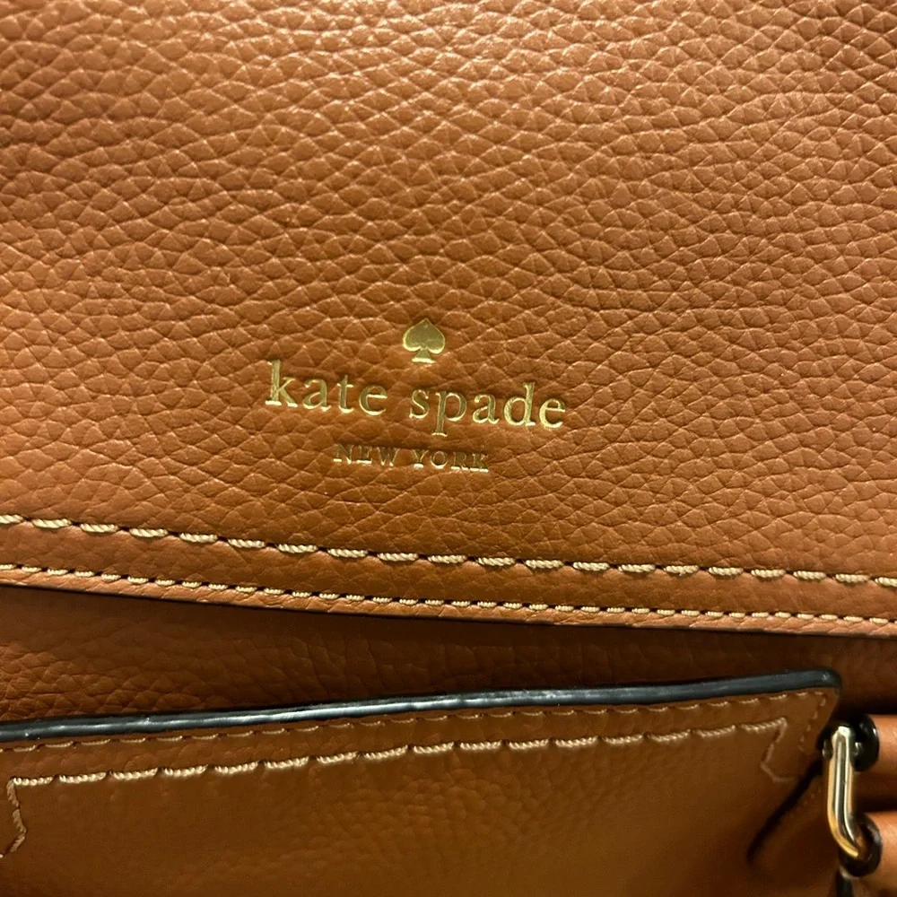 Kate Spade Tan Brown Pebbled Leather Double Handled Satchel- Mint! - Picture 3 of 10